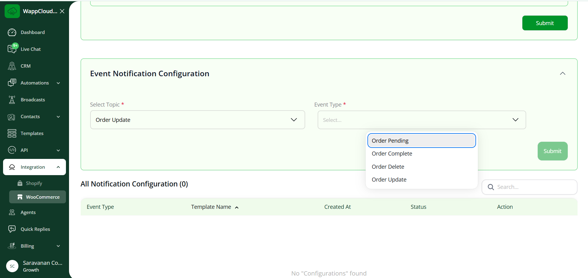 WooCommerce Topic and Event Type selection
