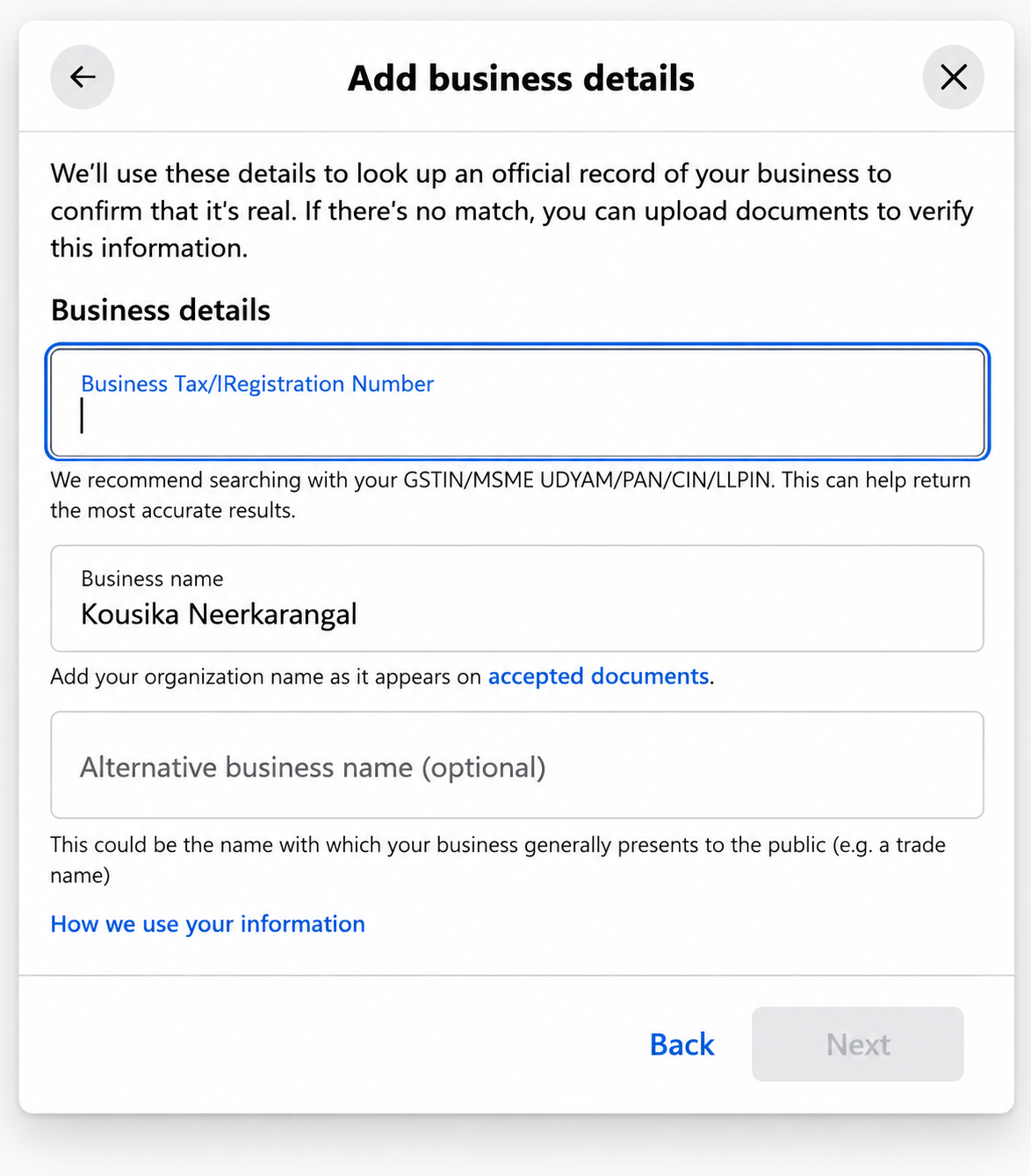 Figure 7.3 — Business type selection