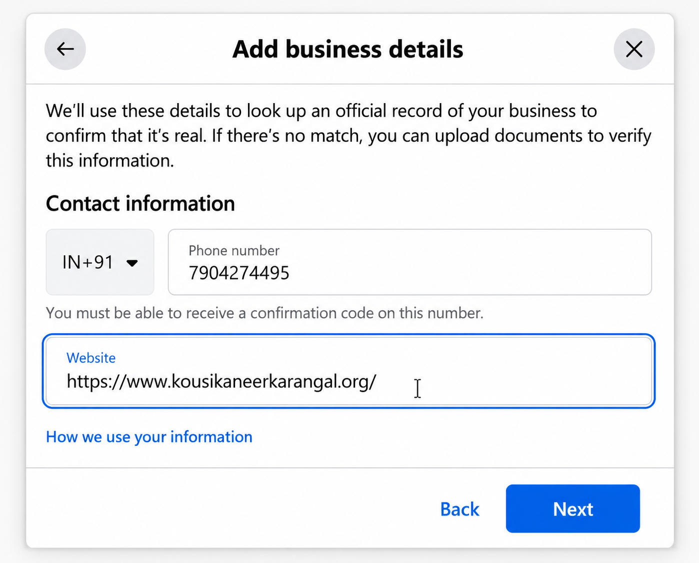 Figure 7.5 — Contact information entry