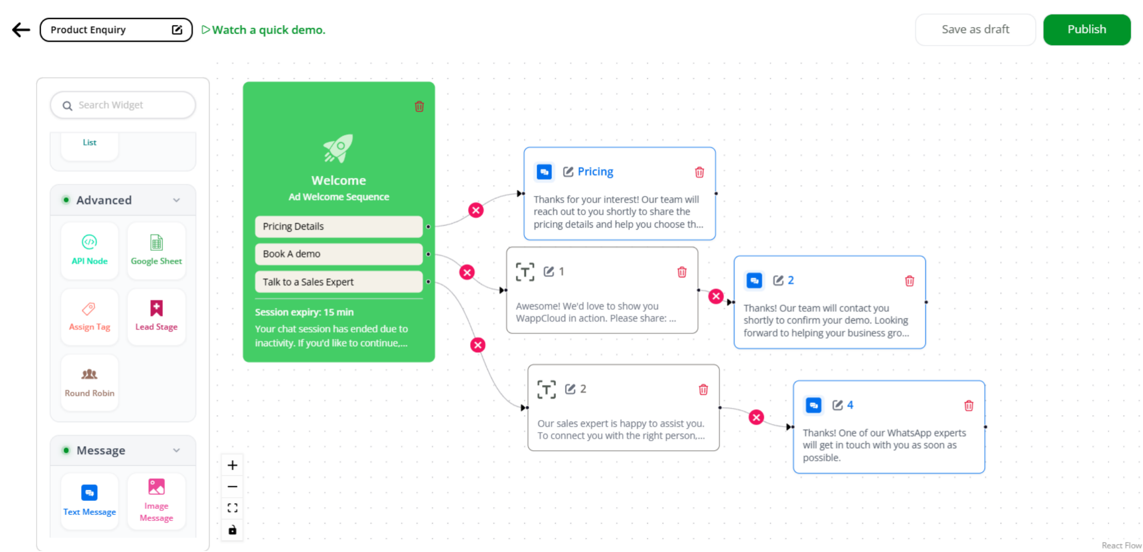 Chatbot flow creation and publish