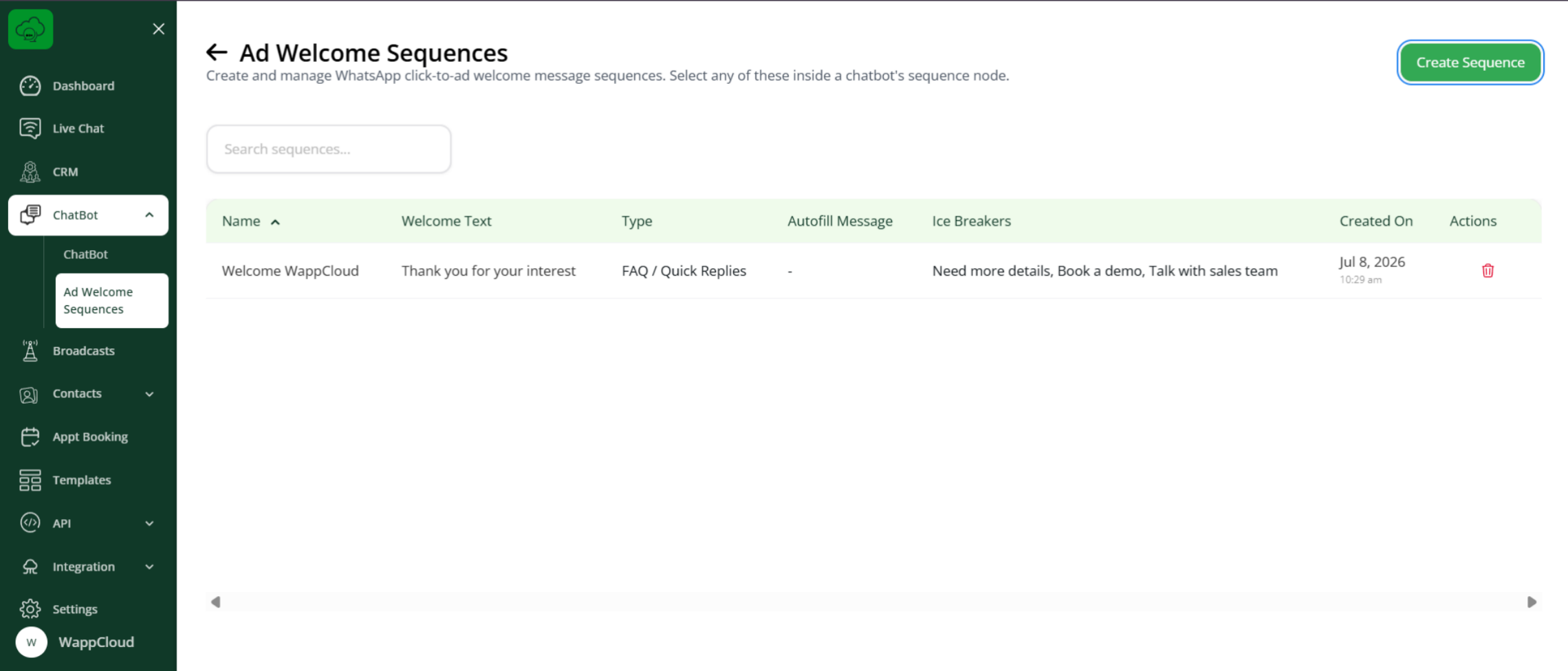 Create Sequence option