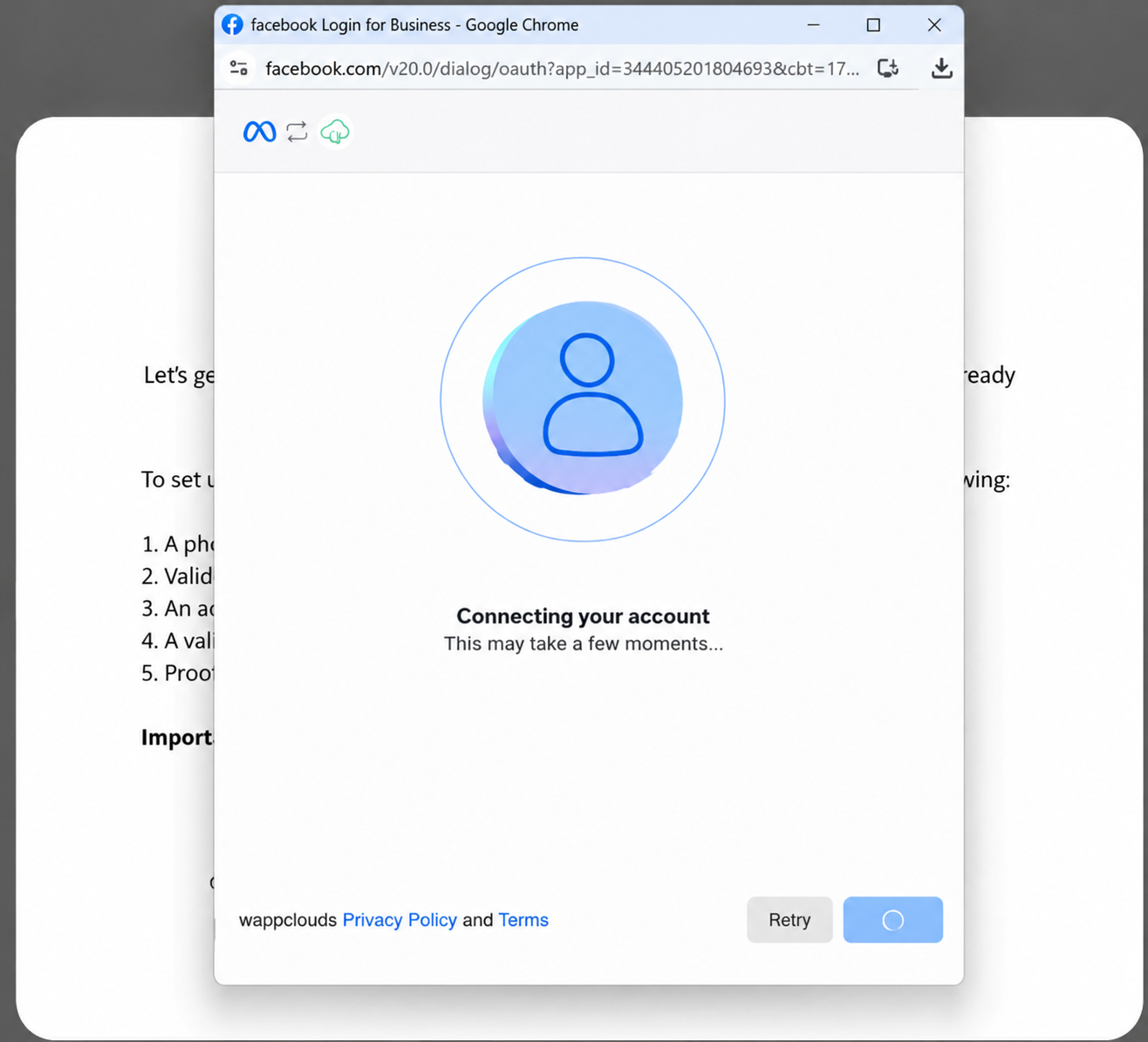 Figure 5.7 — Account connection in progress