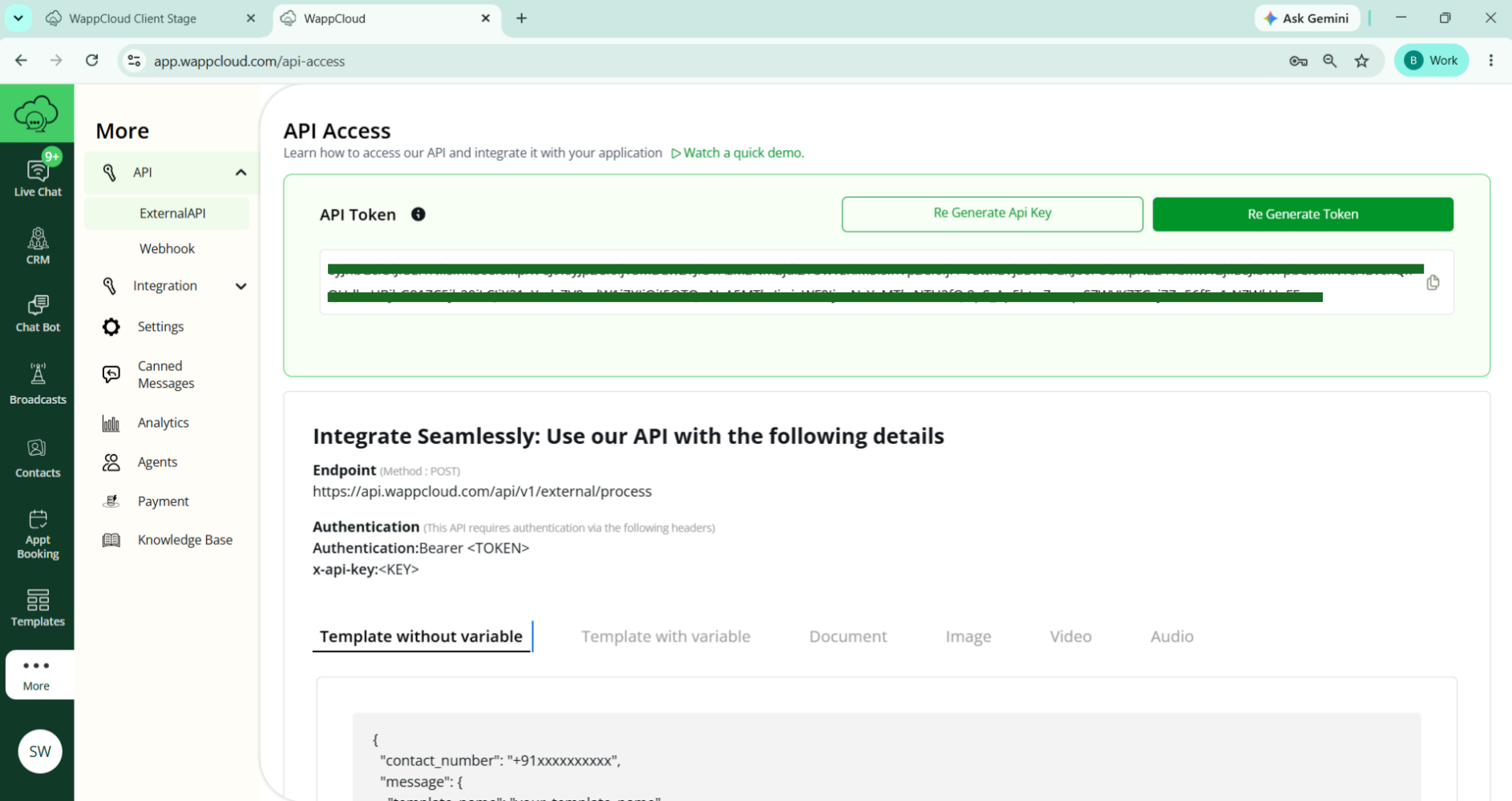 External API Access Token