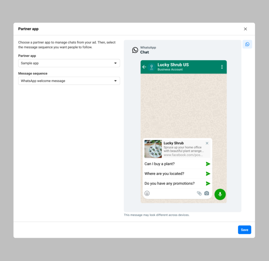 Message sequence preview with Save button