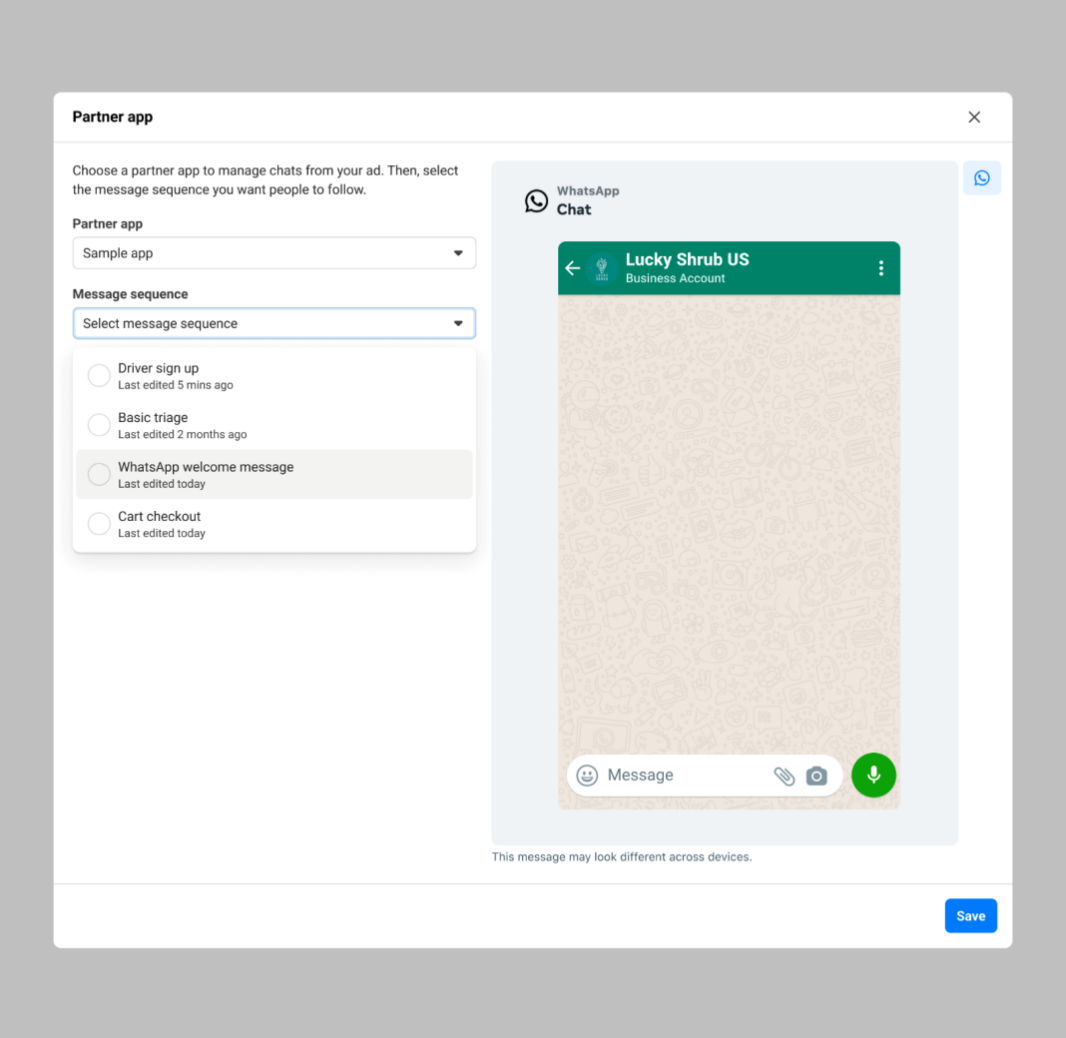 Message sequence selection dropdown