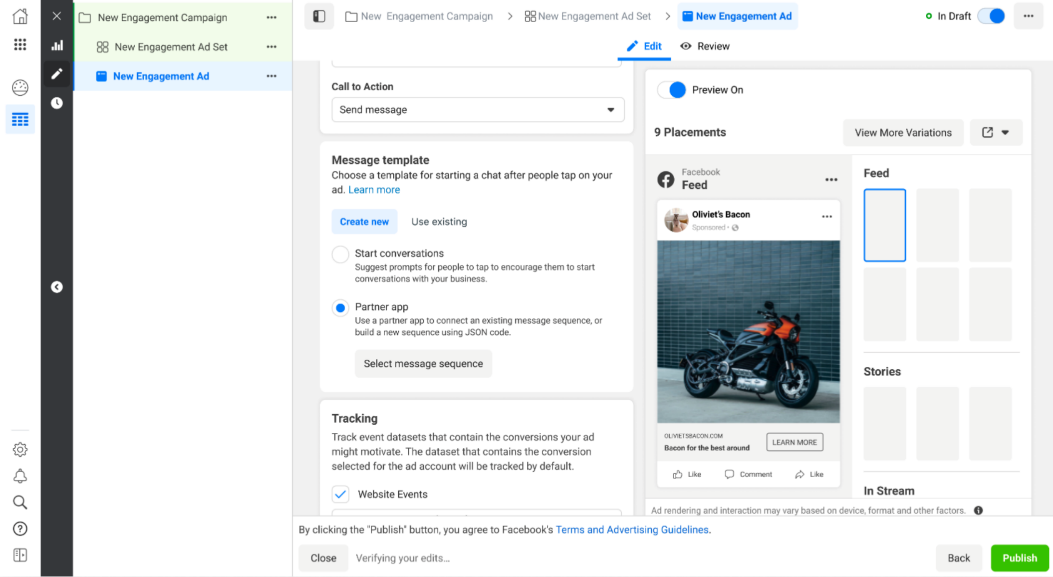 Message Template section showing Partner App option