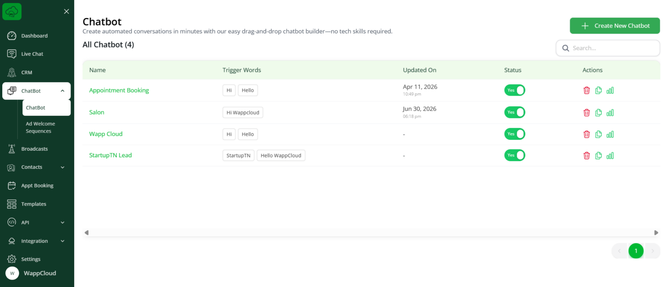 Create new chatbot option