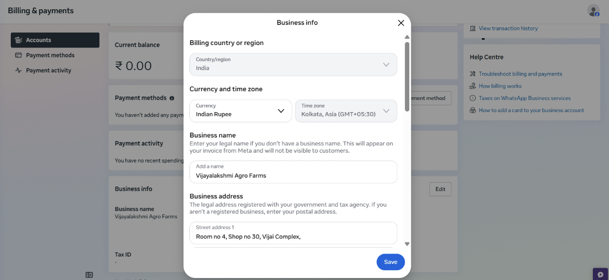 Figure 6.6 — Business information entry