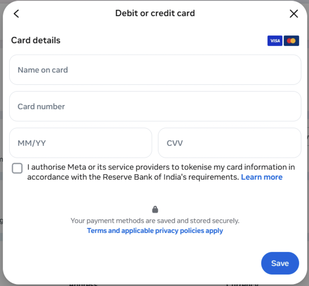 Credit/debit card details entry