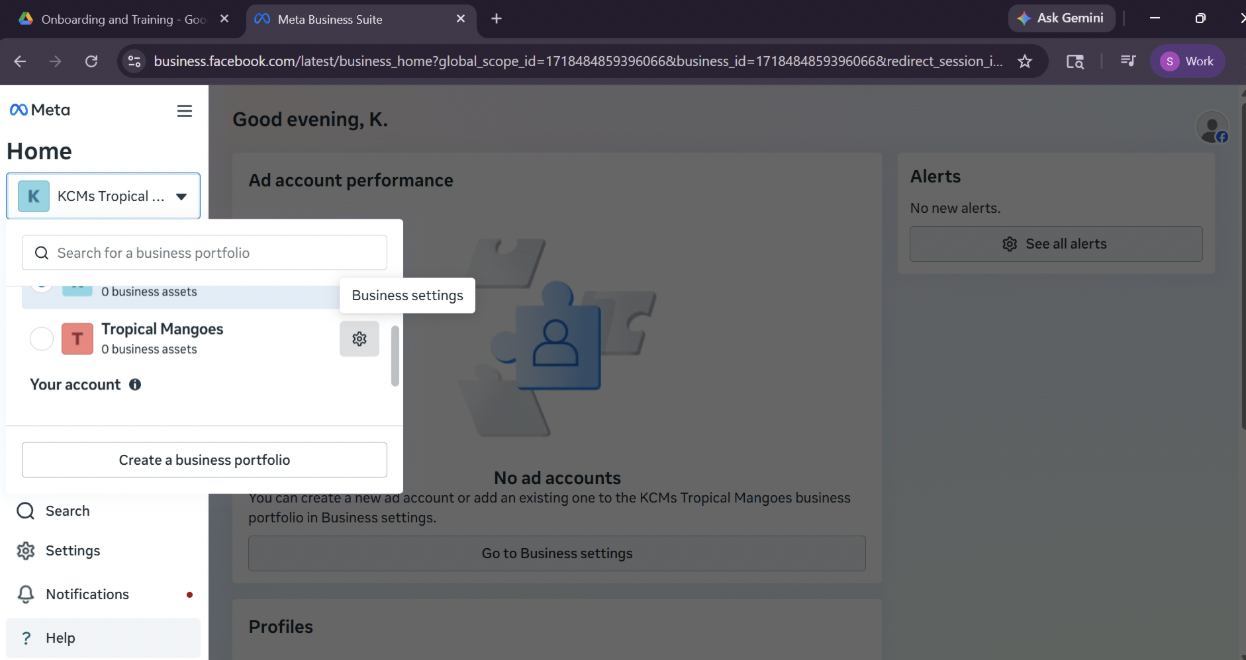 Meta Business Suite navigation