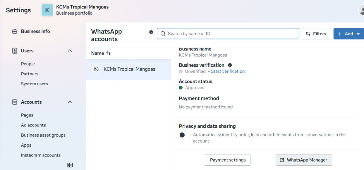 Figure 6.3 — WhatsApp Manager profile fields