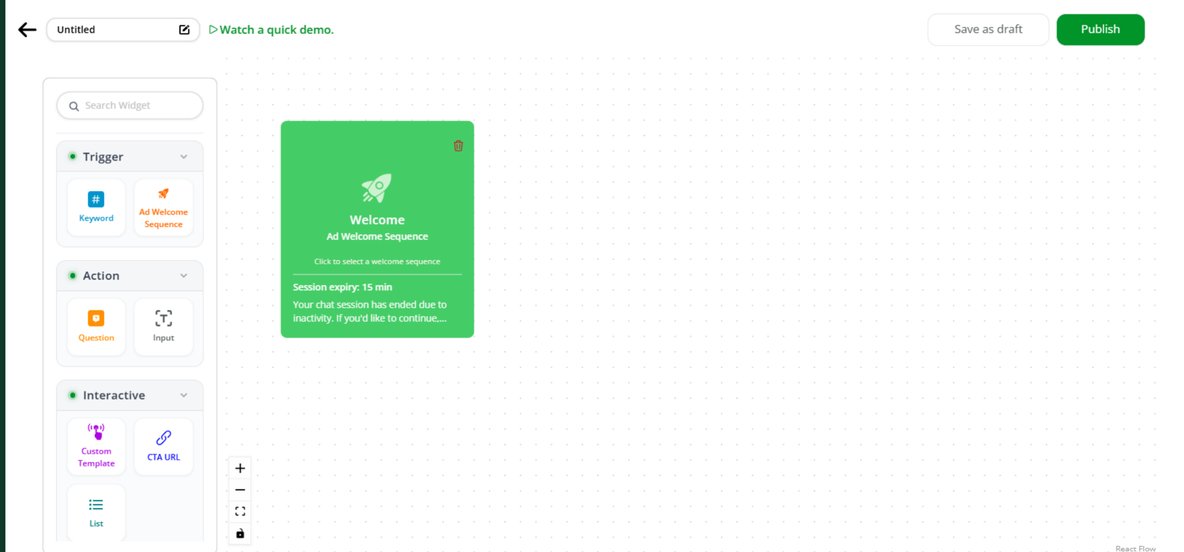 Ad Welcome Sequence widget selection